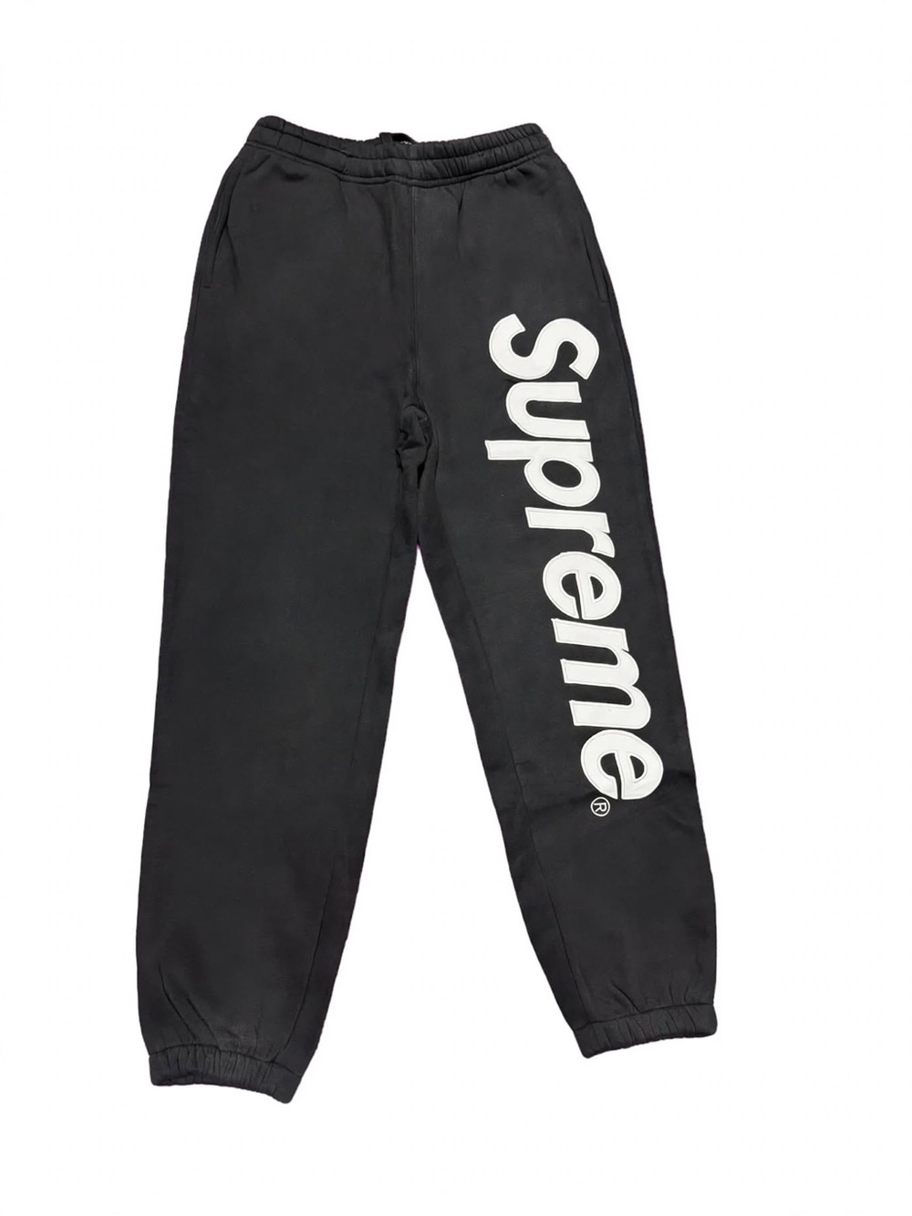 Supreme Black Sweatpants with White Vertical Logo